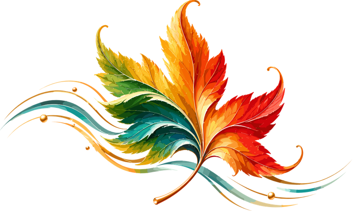 Maple leaves with flowing wave lines